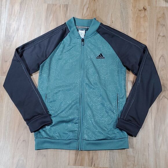 🔹️Adidas Sage Green Embossed Floral Print Track Jacket Small - Picture 2 of 9